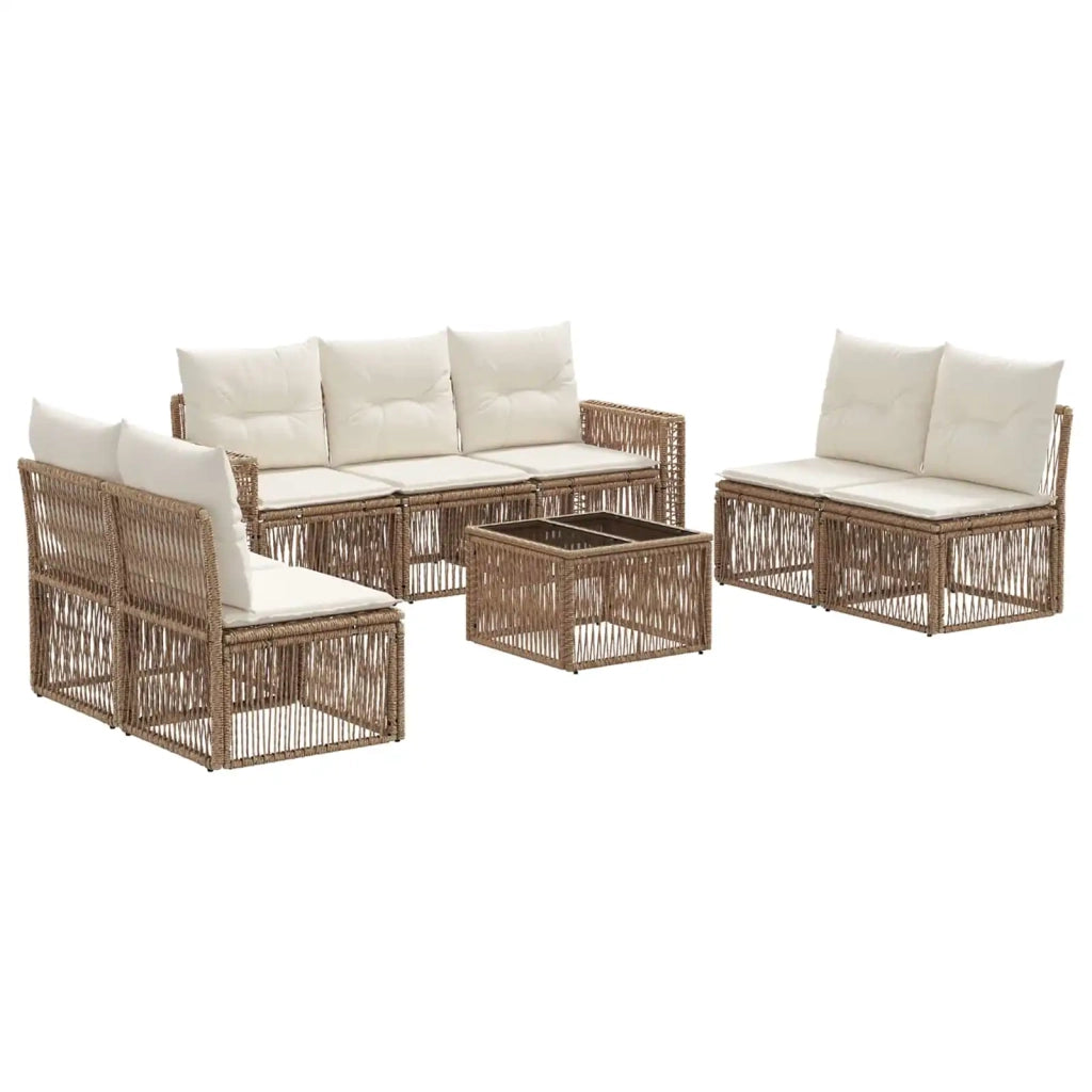 Set Divano da Giardino 8 pcs Beige e Bianco Crema polyrattan