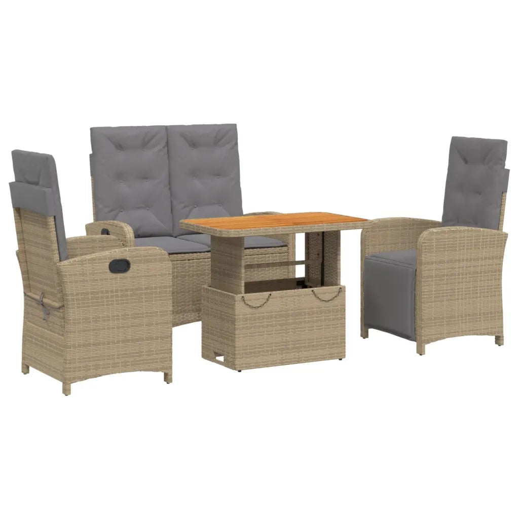 Set da Pranzo da Giardino 4 pz con Cuscini Beige in Polyrattan 3277372
