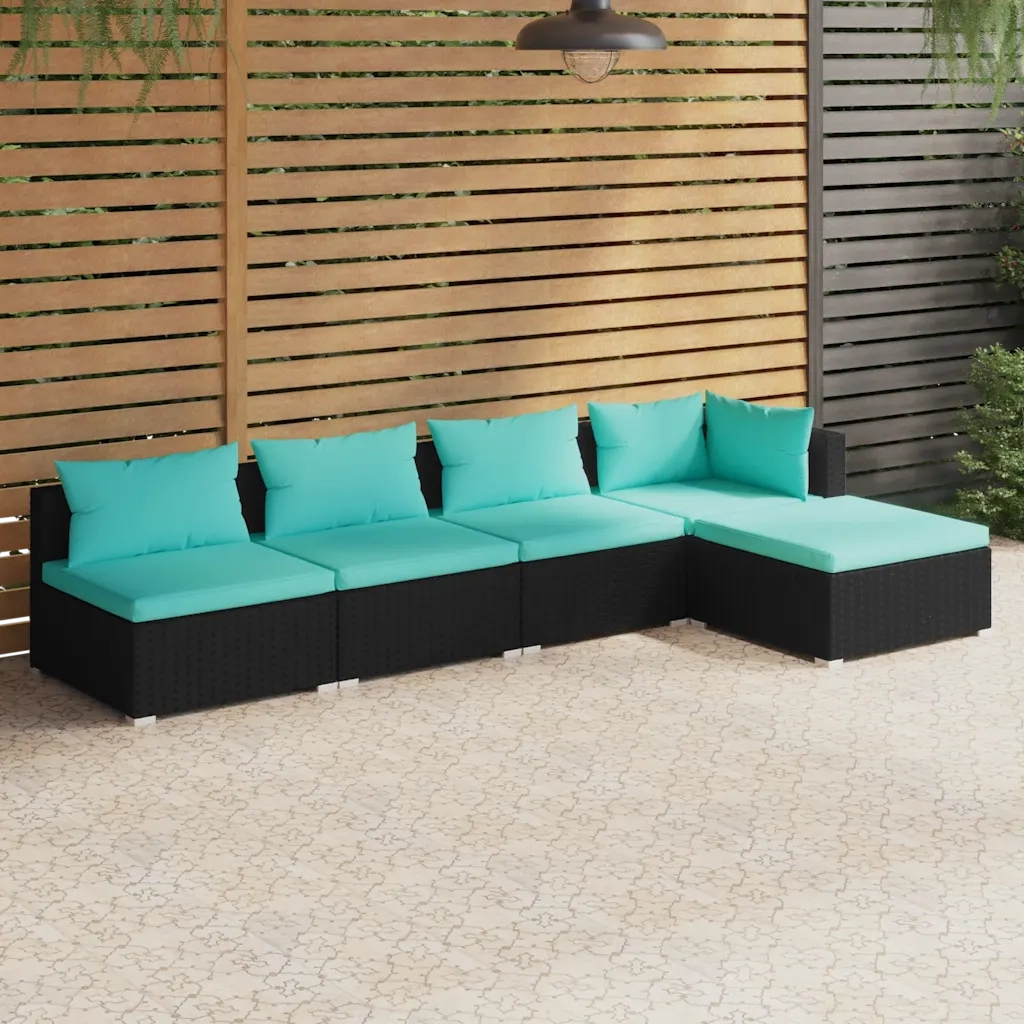 Set Divani da Giardino 5 pz con Cuscini in Polyrattan Nero 3101625