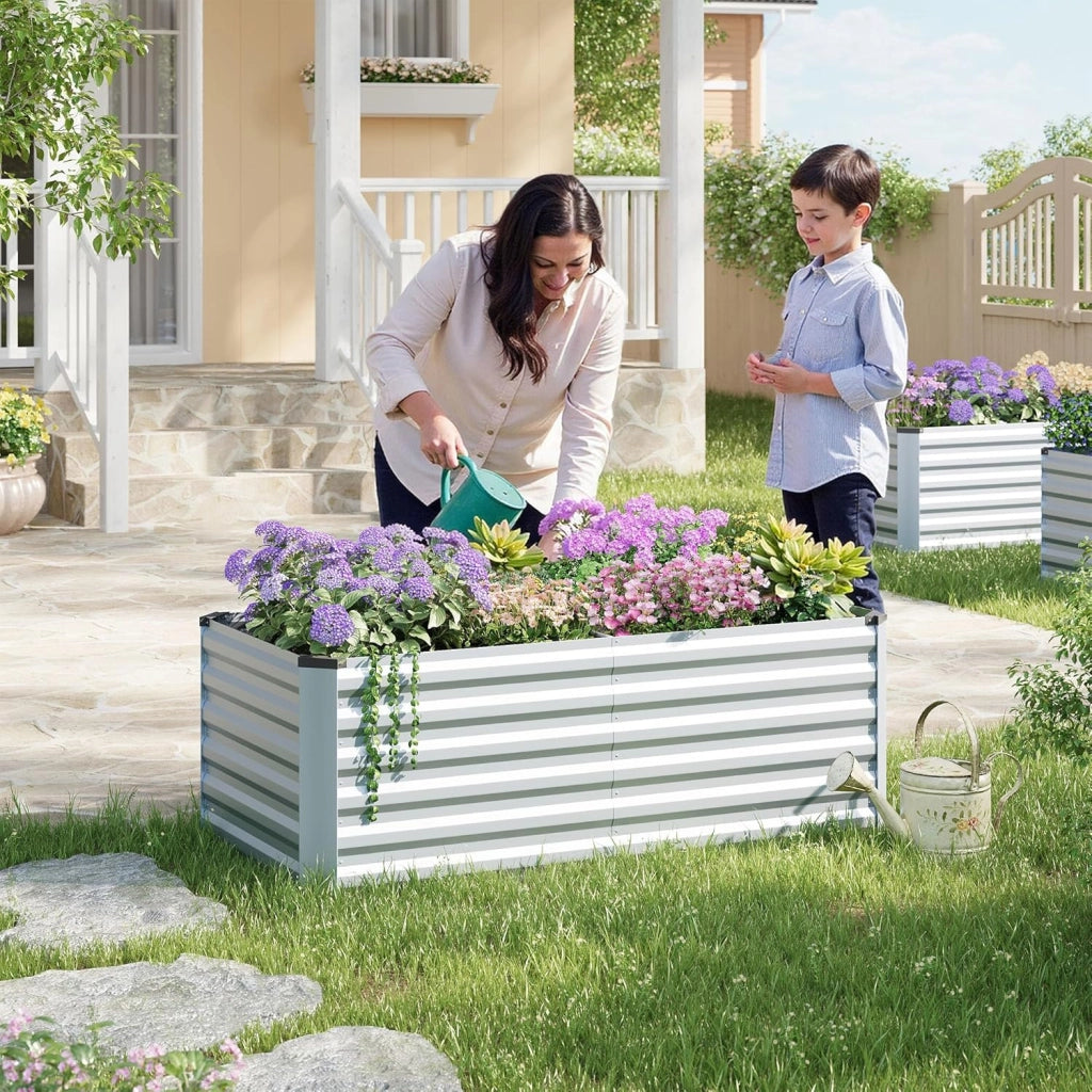 Orto Urbano in Metallo, Fioriera Esterno per Verdure, Frutta e Fiori, Bancal Orto per Giardino, Patio e Terrazza, 160 x 80 x 56 cm, Argento