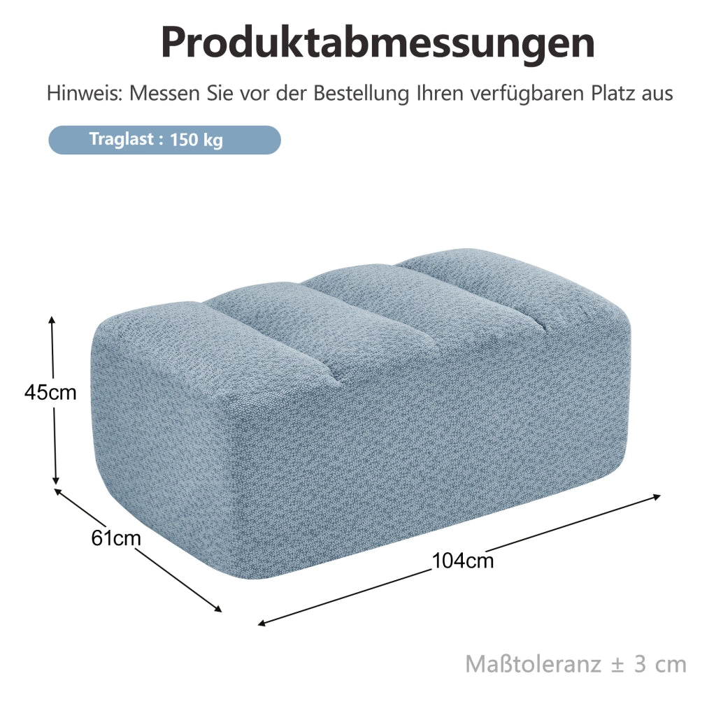 Divano modulare con ottomana in pile granulato blu