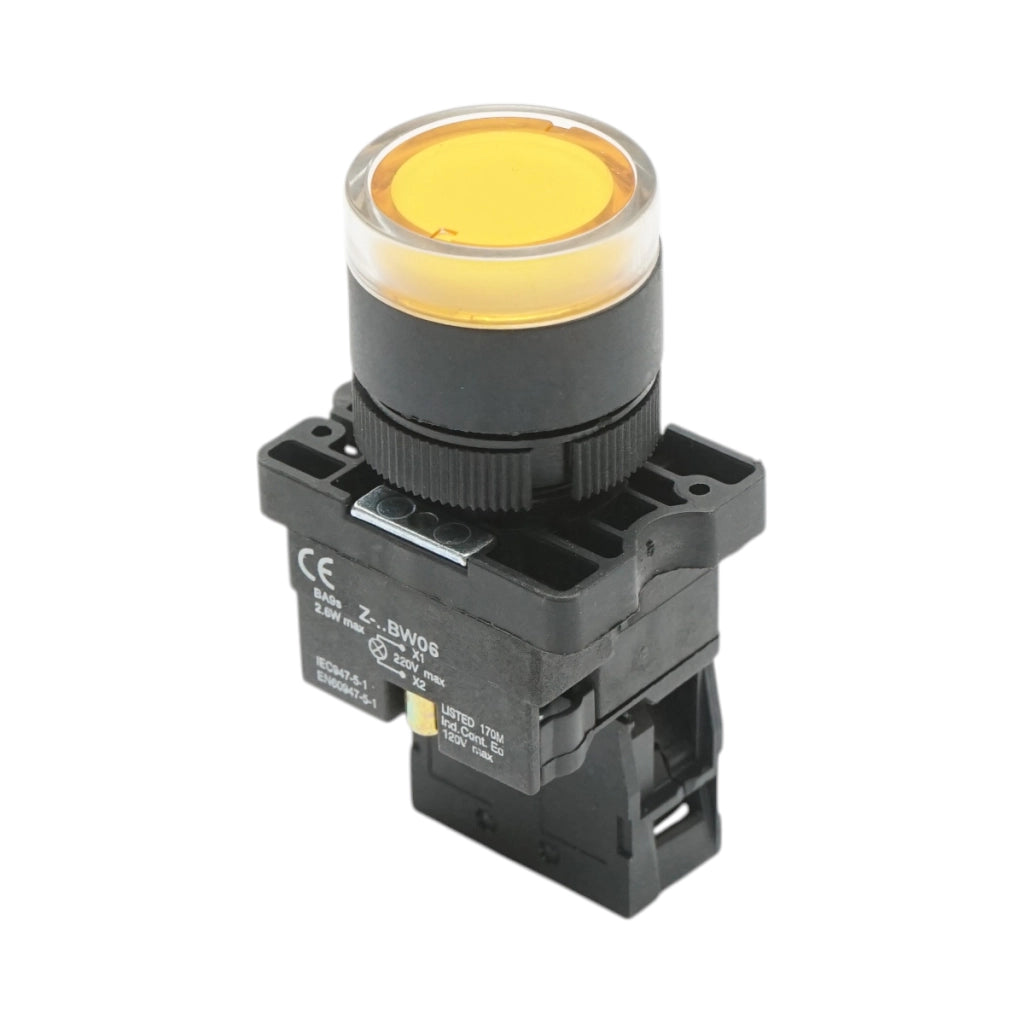 Pulsante indicatore LED giallo con resistenza integrata 1NO, 220V, LAY5 Breckner Germany