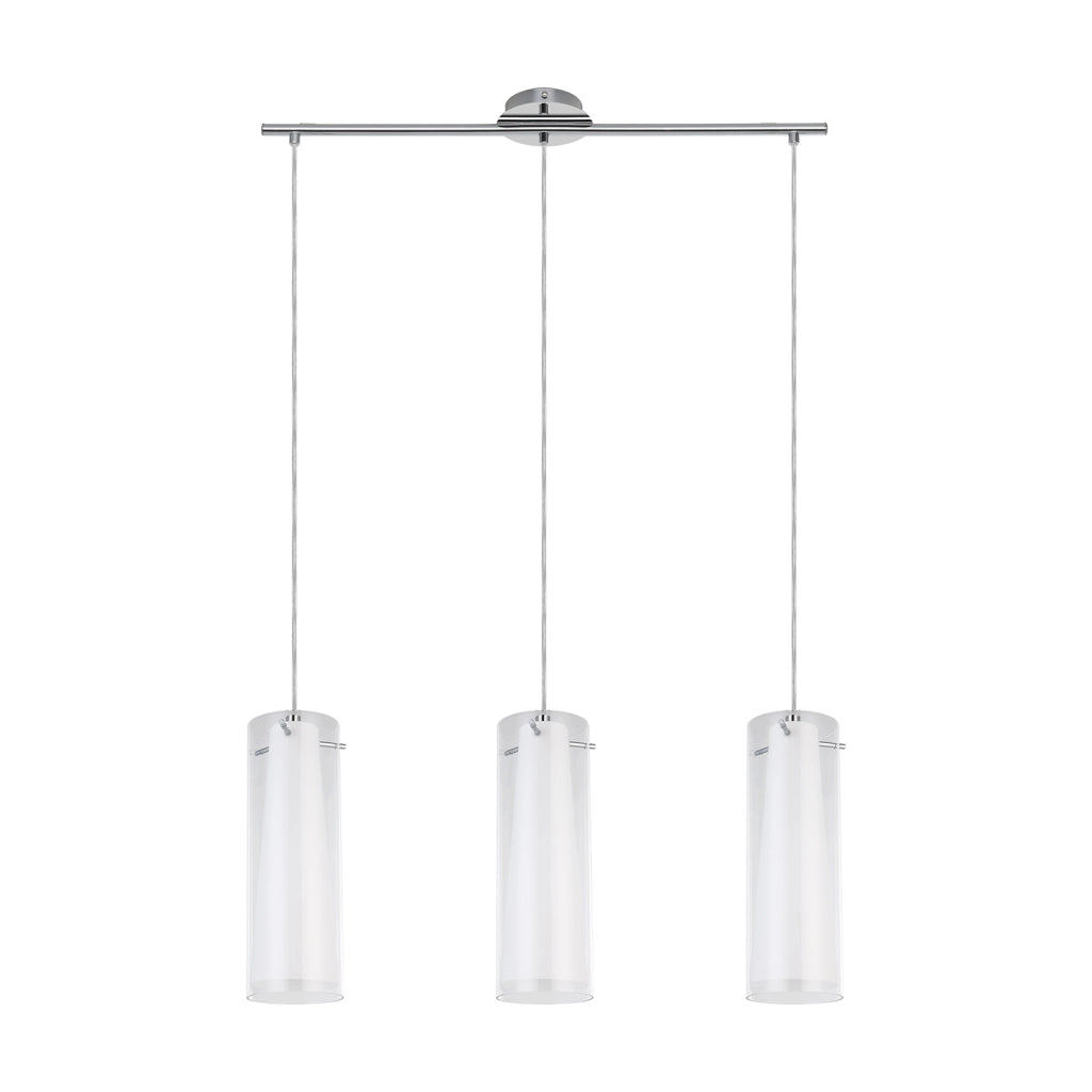 Lampadario A Sospensione Contemporaneo Pinto Acciaio Cromo Vetro 3 Luci E27