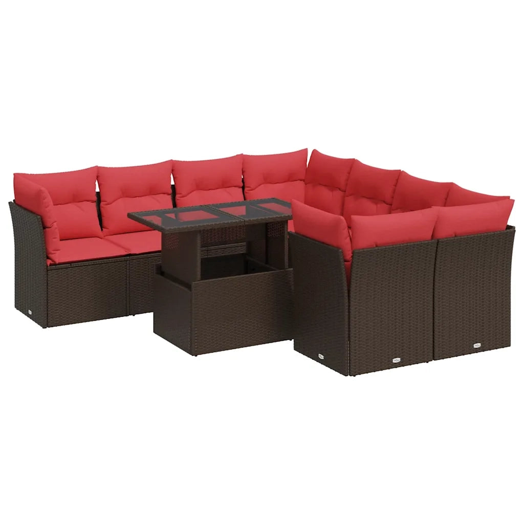 vidaXL Set Divani Giardino 9 pz con Cuscini Marrone Polyrattan Acacia