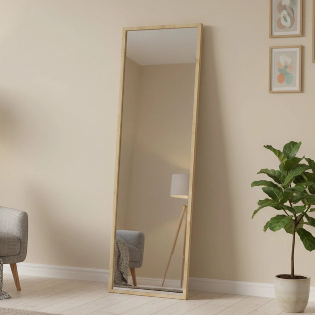 Specchio Dragone, Specchiera, Articolo d'arredo a muro, Decorazione con specchio, 50x2h160 cm, Rovere