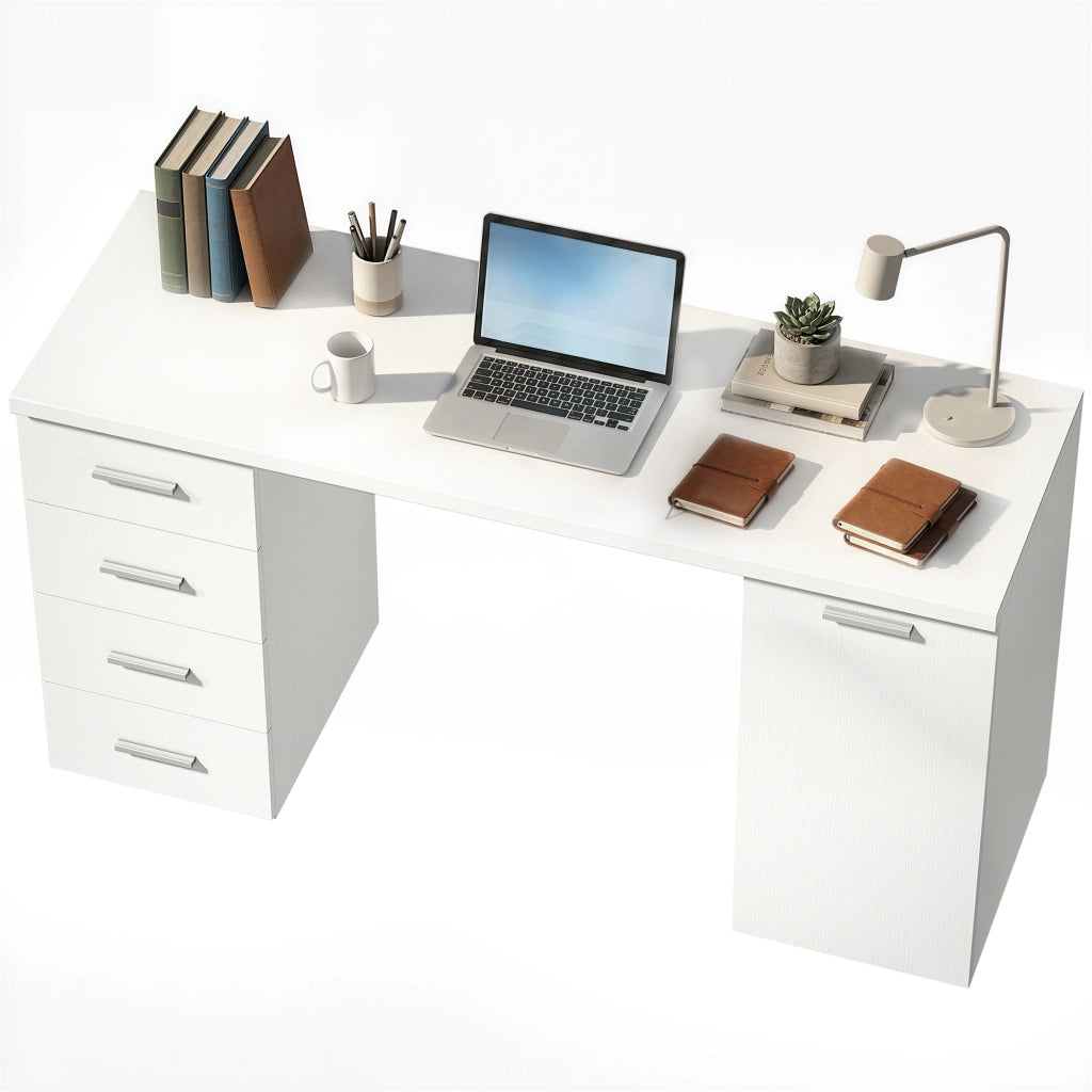 Scrivania con cassetti e armadio ¨C zephmum ¨C Bianco 140x