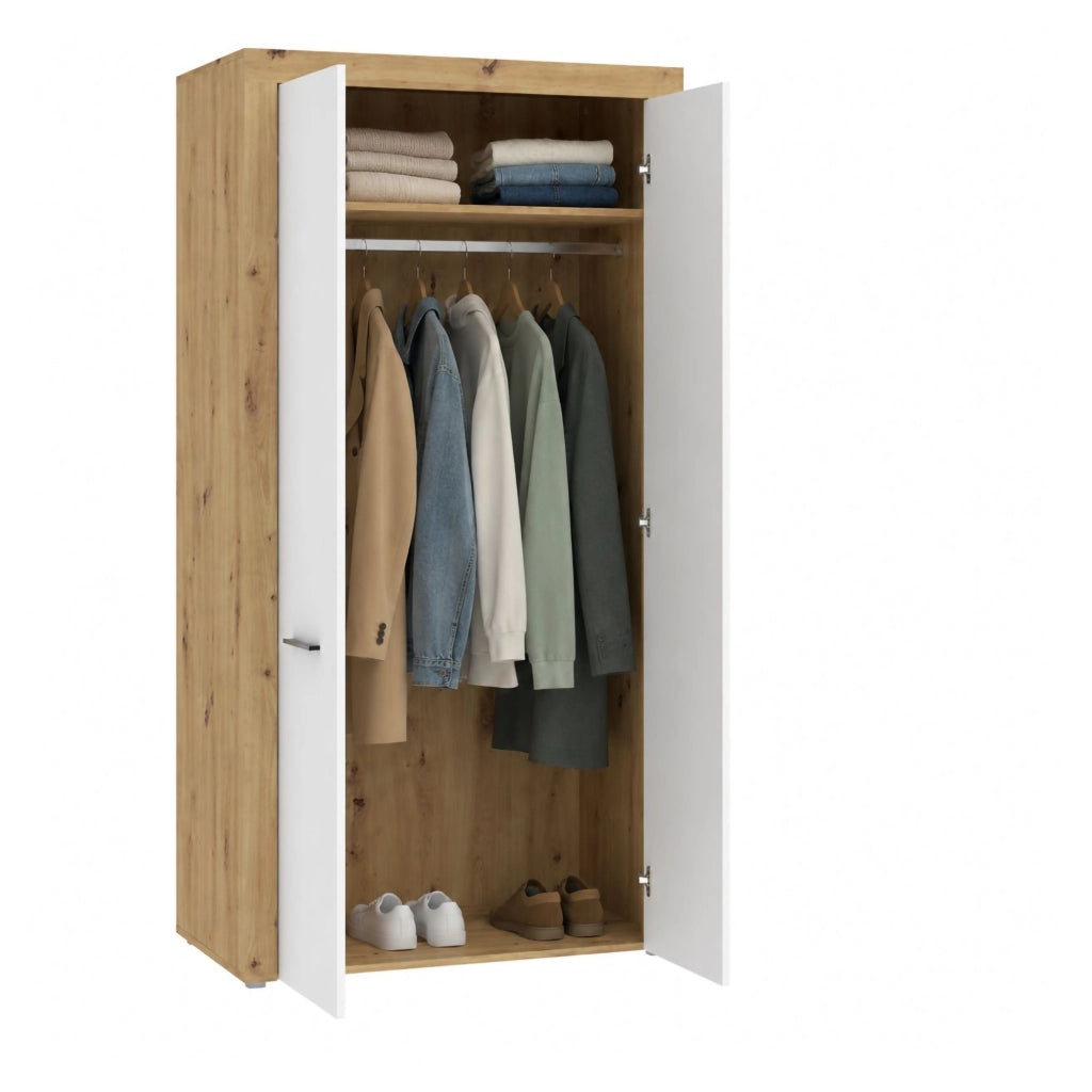 Armadio Camera da Letto Lesemelo, Guardaroba 2 Ante un Ripiano, 100x192h cm Marrone Rovere