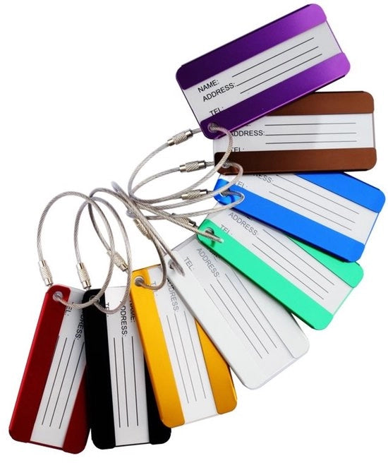 Set di etichette per valigie da 8 - Etichette in alluminio - Etichetta di indirizzo - Anello di fissaggio robusto - Hanger impermeabile - Duraturo e stile - Etichetta per valigie