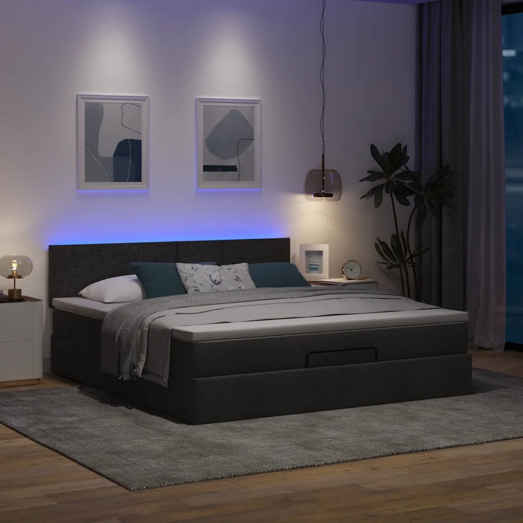 Struttura Letto Pouf con Materasso Nero 160x200 cm in Tessuto 3312238