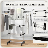 Stendino Verticale 4 Ripiani Regolabili 142x55x172 cm in Acciaio e Plastica Nero e Argento