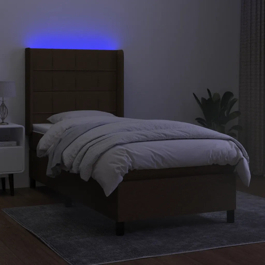 Letto a Molle Materasso e LED Marrone Scuro 90x190cm in Tessuto cod mxl 34616
