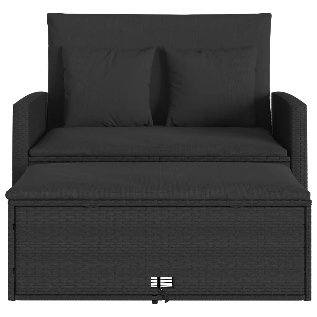 Divano da Giardino con Cuscini a 2 Posti Nero in Polyrattan 365132