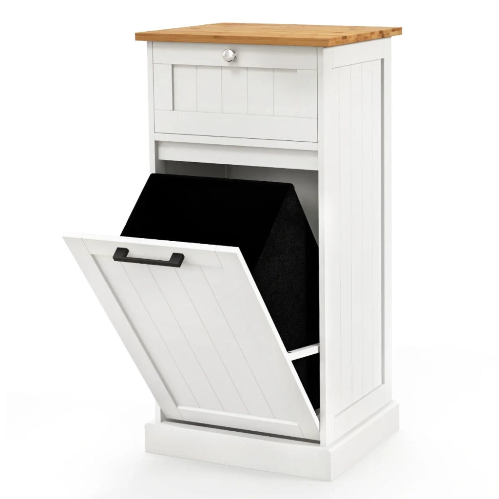 Mobile lavanderia con cesto basculante 40 x 37 x 82 cm salvaspazio design moderno in bambù bianco 20_0015066