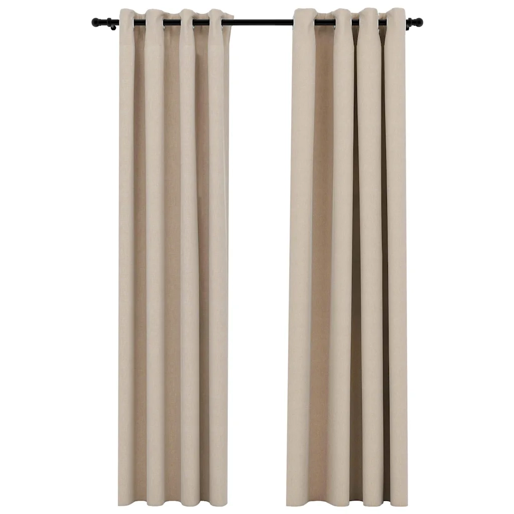 Tende Oscuranti Effetto Lino con Occhielli 2pz Beige 140x225 cm 321209
