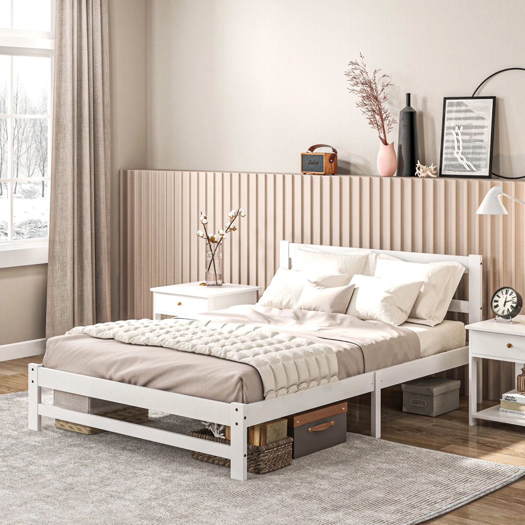 Letto Matrimoniale in Legno Massello con Contenitore ¨C Zephmum ¨C Bianco 195x141 cm