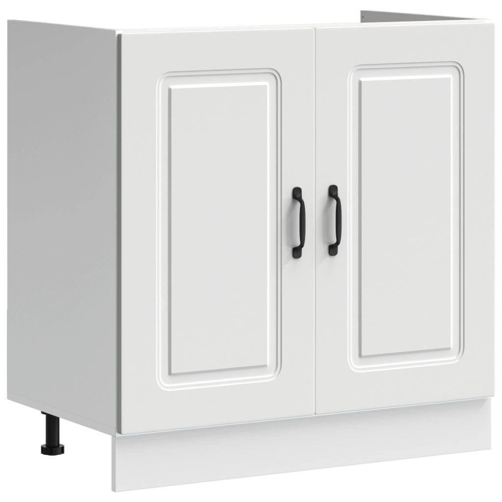 Armadio da cucina  "Kalmar" con doppi lavelli in legno ingegnerizzato bianco
