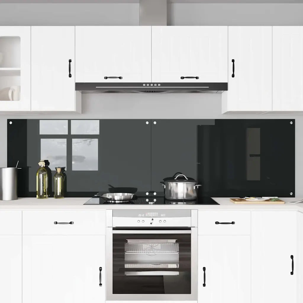 Rivestimento da Cucina 2 pz-Set di 2 Paraschizzi per Cucina Nero 110 x 60 cm vetro temperato