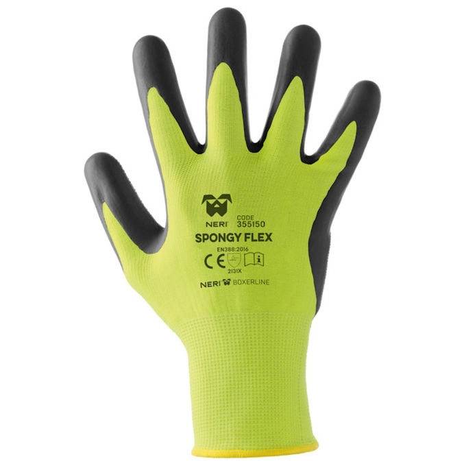 Neri Safety CF12 PA SPONGY FLEX Guanti da Lavoro Poliestere calibro 13 Lattice antiscivolo Taglia 9 12 pz colore Giallo Nero
