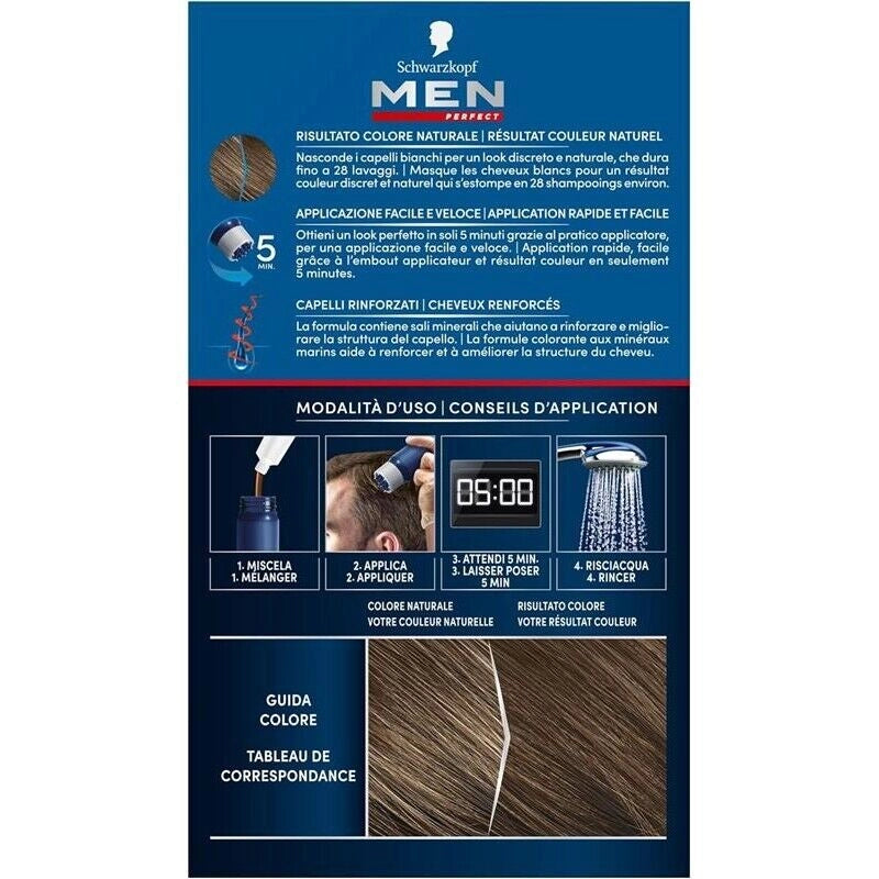 SCHWARZKOPF MEN PERFECT TINTA COPERTURA DEI CAPELLI BIANCHI COLORANTE IN GEL TONALITÀ 50 CASTANO CHIARO NATURALE