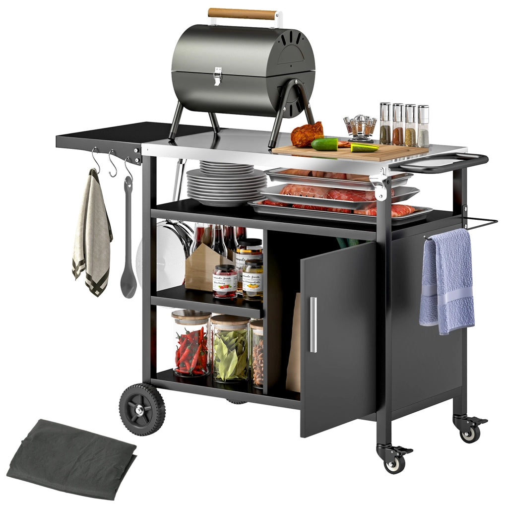 Carrello da barbecue con ripiano in acciaio inox pieghevole ¨C zephmum ¨C nero
