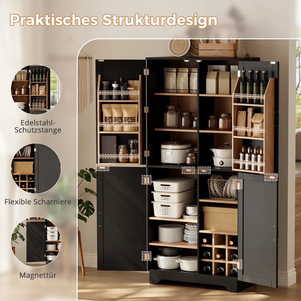 ARMADIO DISPENSA con 4 porte stile fienile 80 x 40 x 180 cm MDF nero/naturale