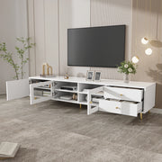 Mobile TV basso moderno con 2 cassetti, 2 ante in vetro e 1 anta, ampio spazio contenitore, bianco, 170¡Á40¡Á28 cm