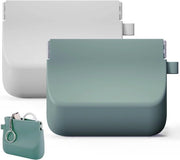 Cassetta di stoccaggio in silicone per auricolari con cavo, contenitore portatile per cavi dati, portafoglio in silicone per uomini e donne (verde + grigio)