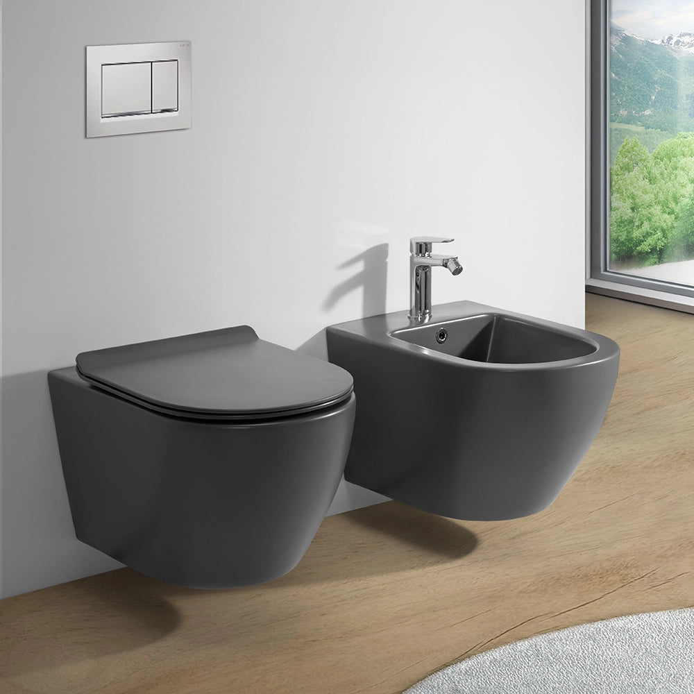 Wc sospeso rimless in ceramica grigio opaco Tokyo