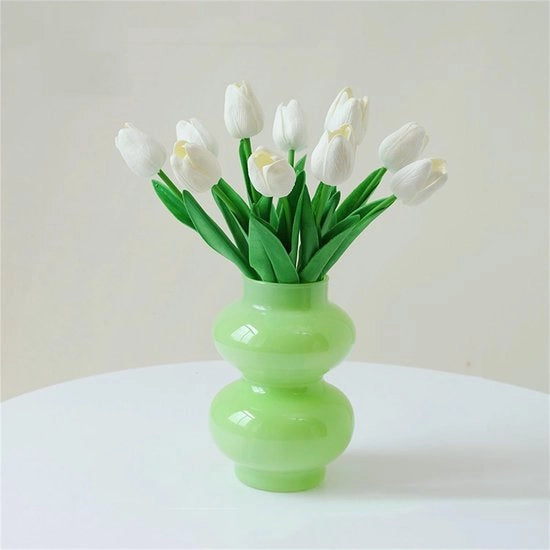 Vaso in vetro verde a forma di latte per pampas in vaso di fiori moderno per decorazione di casa stile boho vasi di vetro per matrimoni vasi a doppia bolla per decorazione, vasi geometrici per casa/ufficio/festa