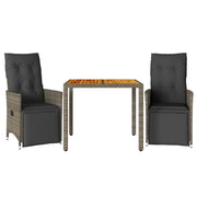Set Bistr¨° da Giardino 3 pz | Set Salotto da Giardino con Cuscini in Polyrattan Grigio