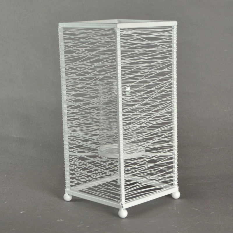 Portacandele metallo bianco grande cm 14x14h31