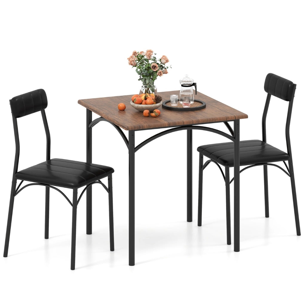 Tavolo da cucina quadrato & 2 sedie con sedili imbottiti, Tavolo da pranzo con 2 sedie per cucina-Tavoli e sedie da pranzo