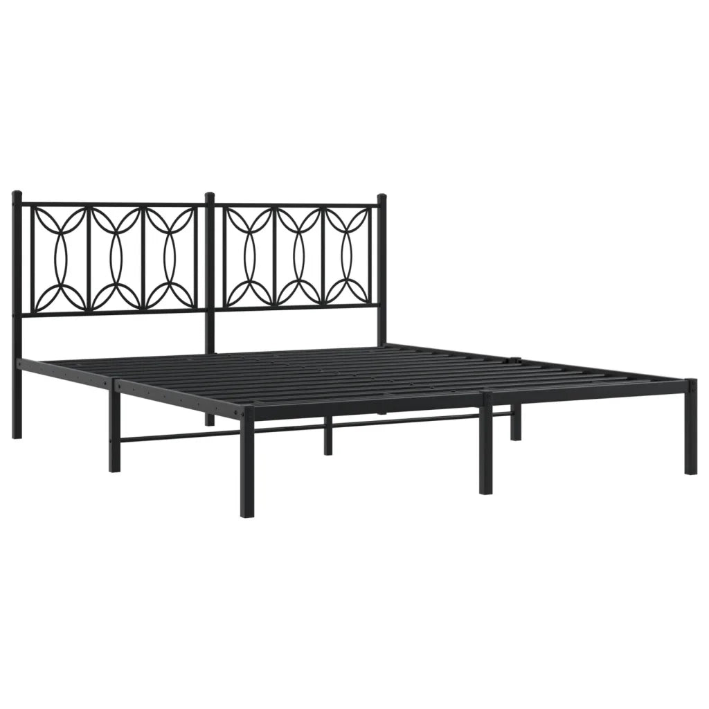 Letto matrimoniale | Letto per adulti | Giroletto con Testiera in Metallo Nero 150x200 cm