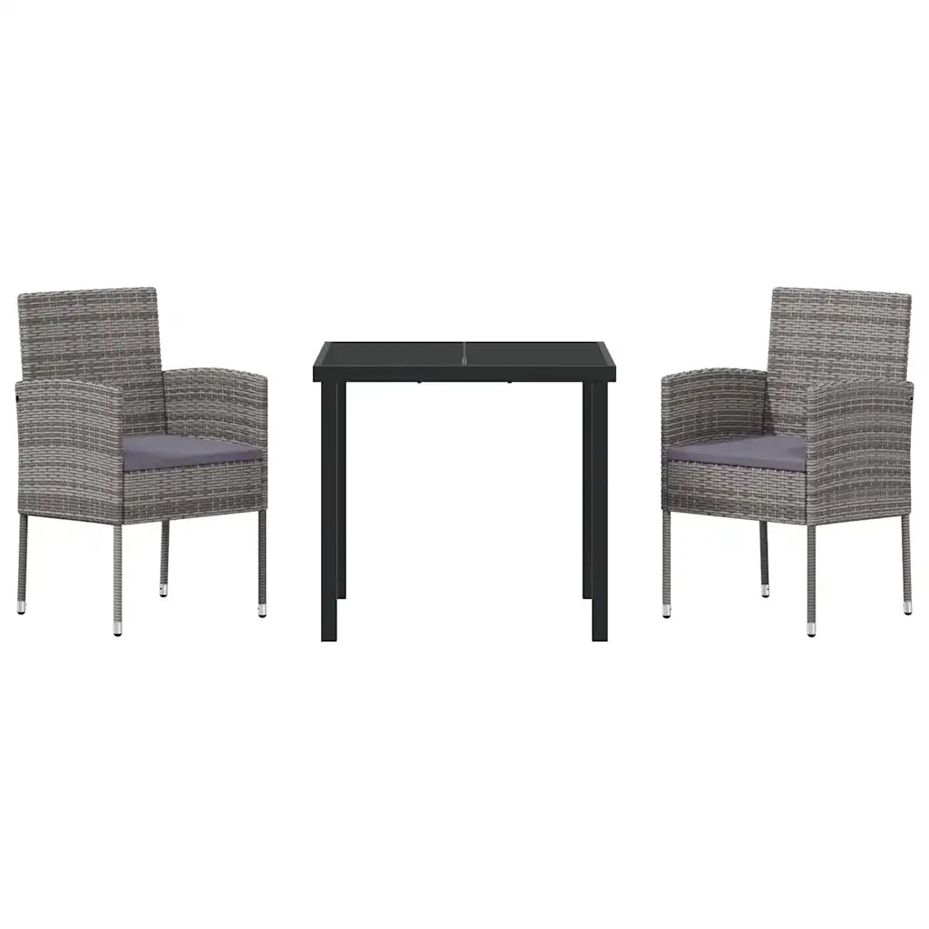 Set da Pranzo per Giardino con cuscino 3 pcs Grigio polyrattan