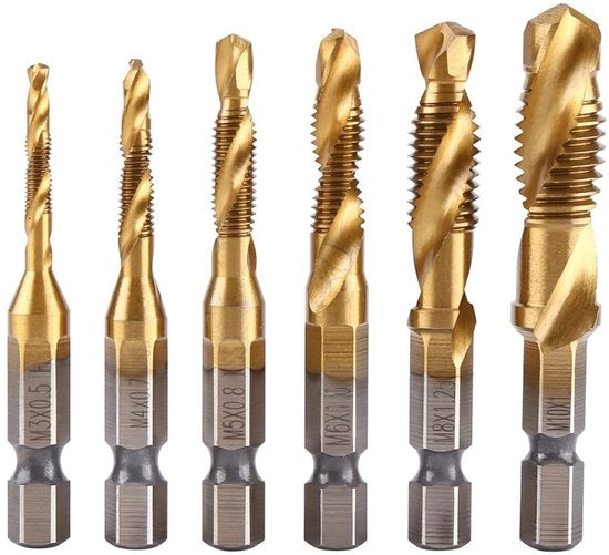 Set di Trapani - 6 pezzi - Adatto per trapani a vite - Manico 1/4" - Vite metrica - Per uso professionale - Acciaio ad alta velocità