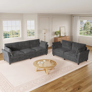 Divano modulare 3 e 2 posti con seduta ampia e braccioli ergonomici per soggiorno e lounge in chenille grigio