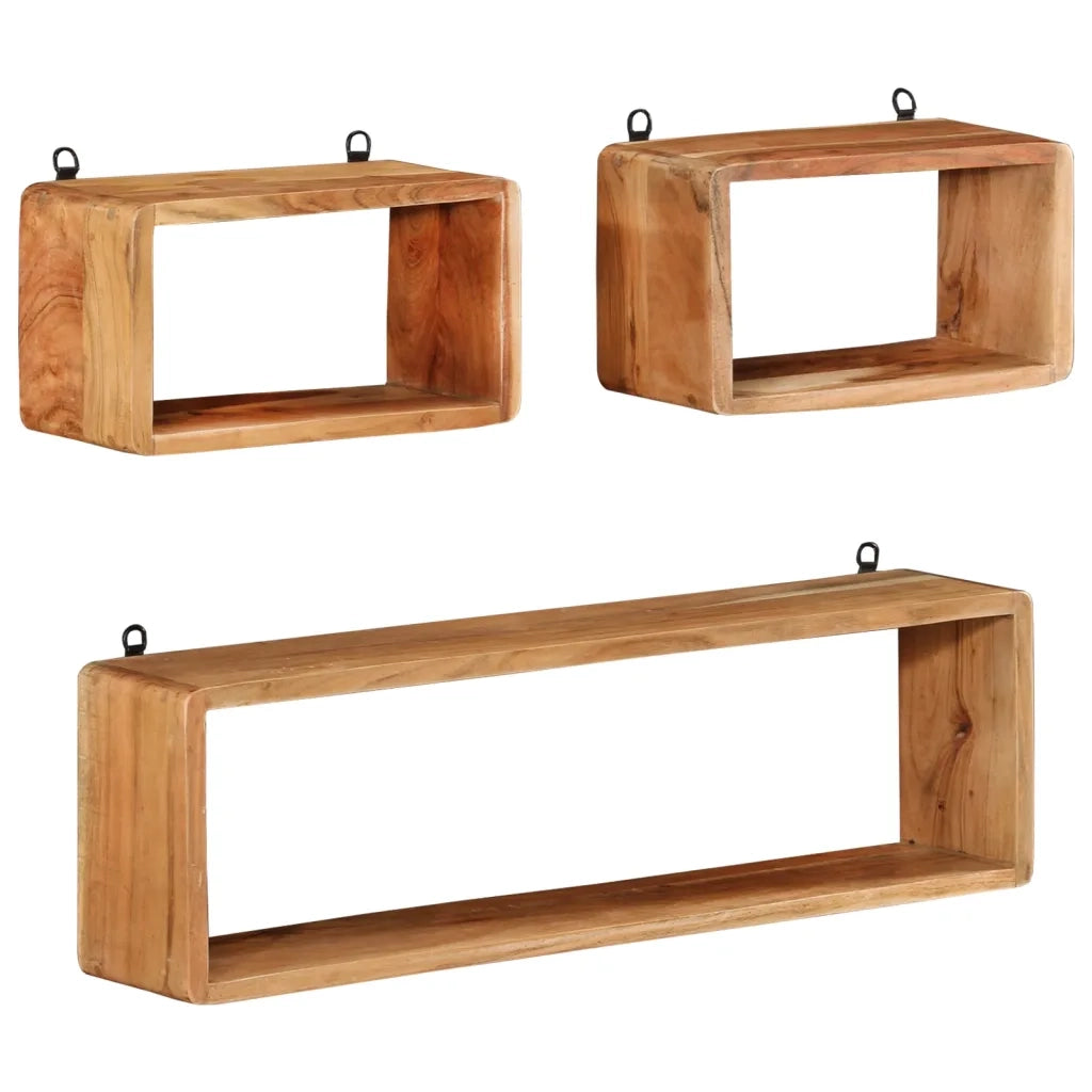 Set Mensole Cubiche da Parete 3 pz in Legno Massello di Acacia 328262