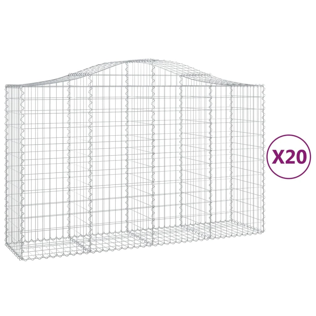 Cestini gabbioni recinzione a gabbia muro di contenimento ad arco 20 pezzi 200 x 50 x 120/140 cm ferro zincato argento 02_0040602
