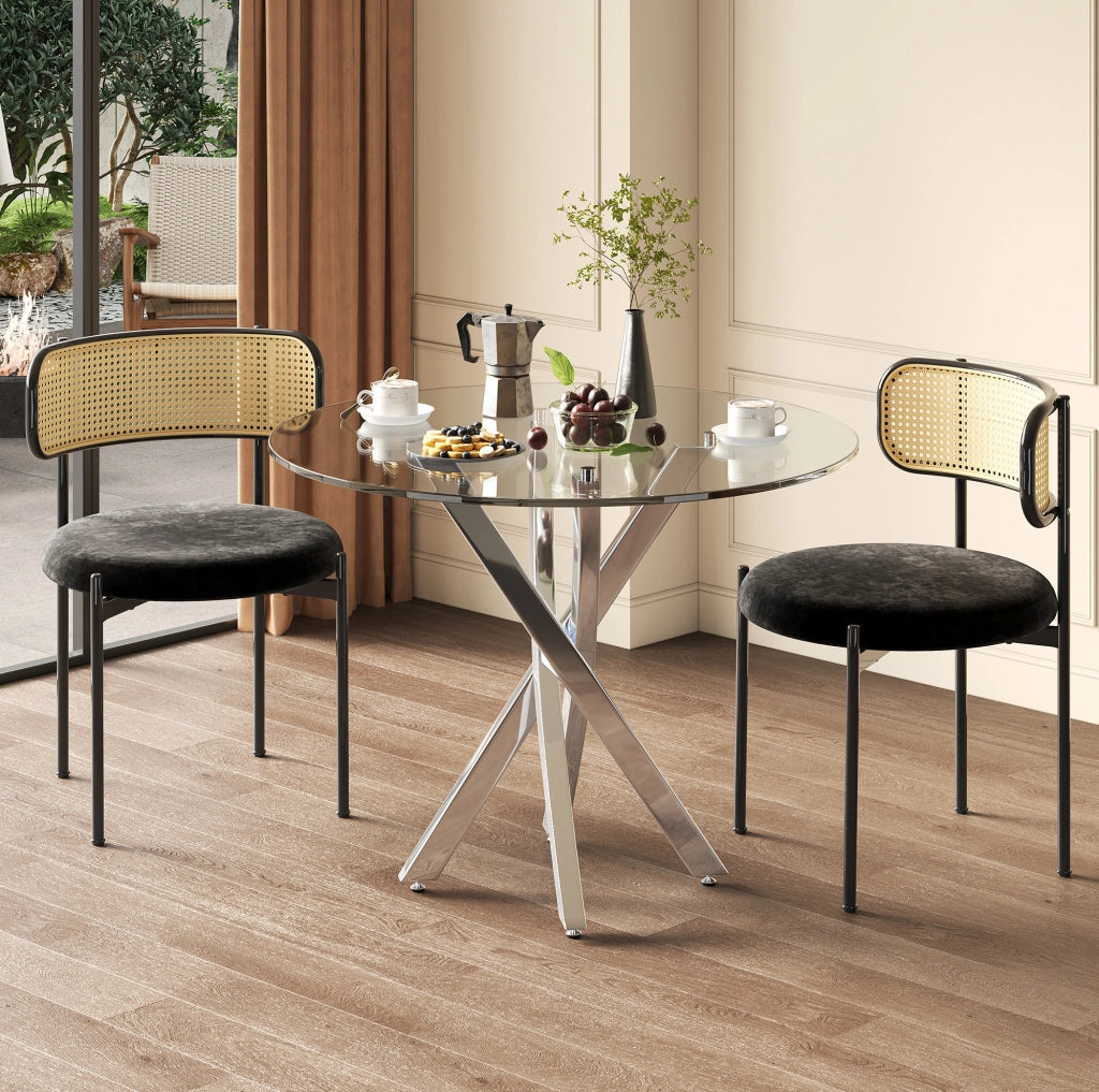 Tavolo da pranzo 80x80x75 cm con piano in vetro temperato e gambe in metallo; argento