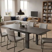 Tavolo da pranzo con apertura a Airin, Made in Italy, Consolle ausiliare da cucina, Tavoloallungabile, cm 90x90h75, Grigio Ardesia