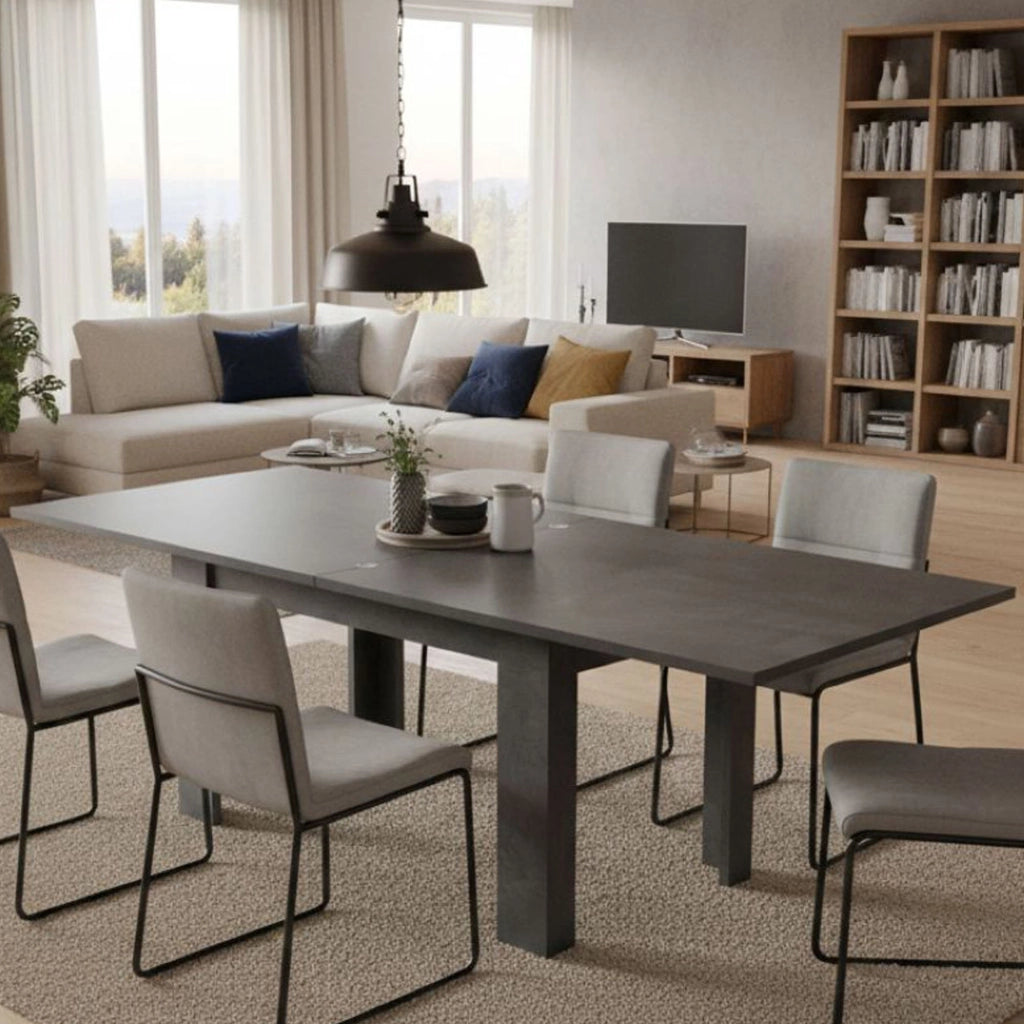 Tavolo da pranzo con apertura a Airin, Made in Italy, Consolle ausiliare da cucina, Tavoloallungabile, cm 90x90h75, Grigio Ardesia