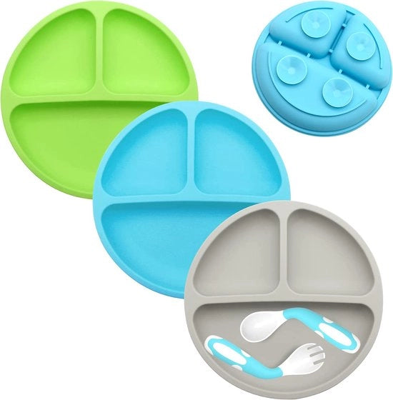 Tavola per Bambini con Comparti in Silicone - Piatto per Bambini con Cupo di Suction e Tappetino Antiscivolo