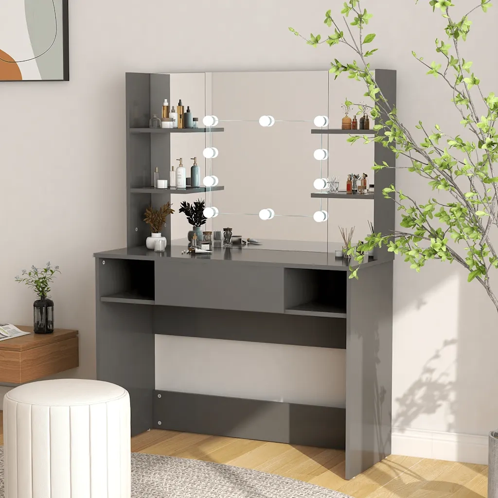 Toeletta | Tavolo da Trucco con Luci LED 100x40x135 cm in MDF Grigia