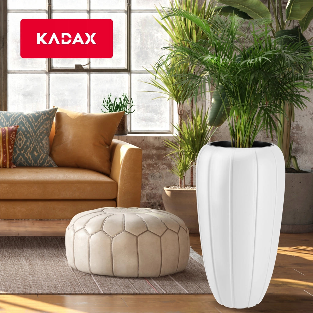 Vaso da giardino alto KADAX con inserto, bianco, 75 cm, in plastica 3D