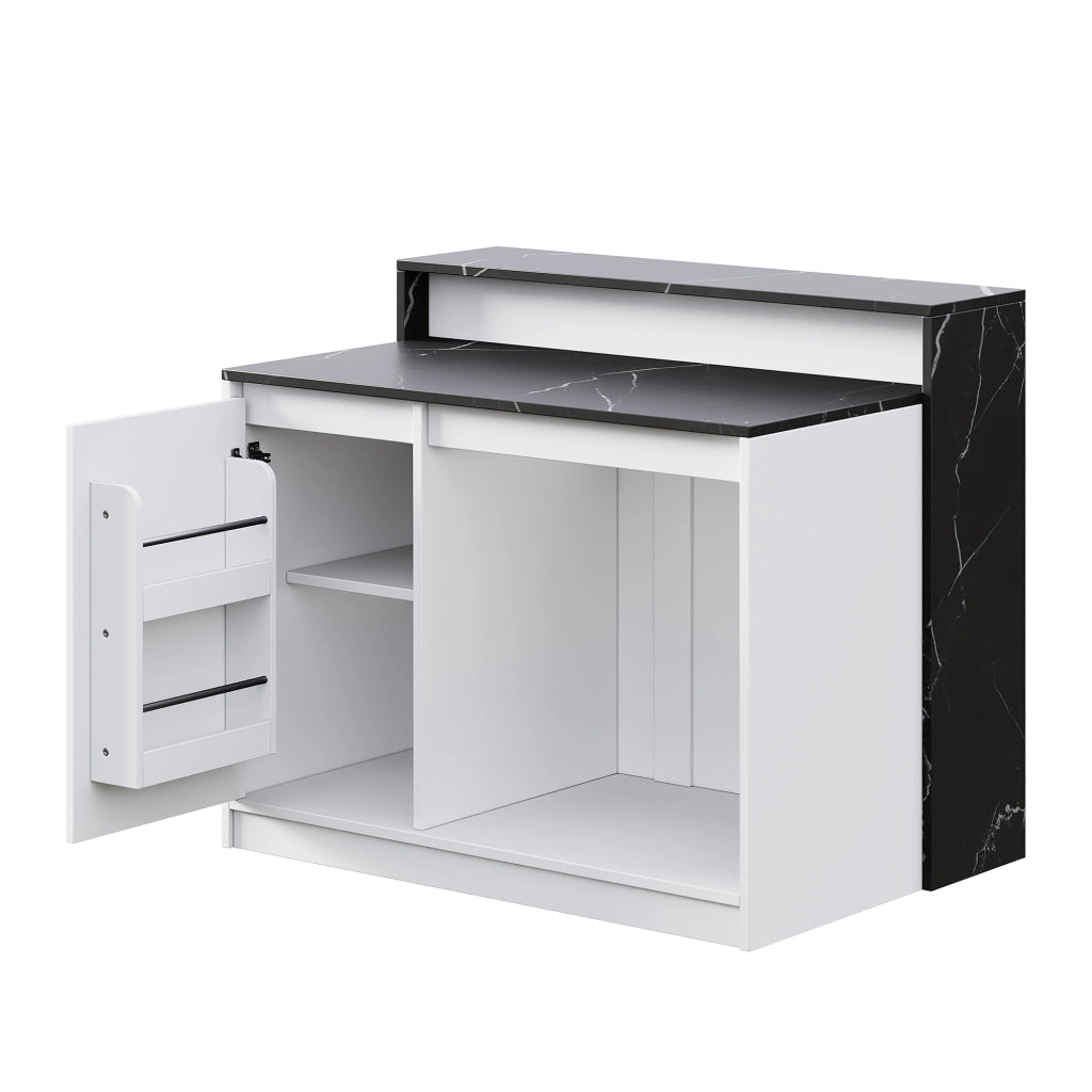 Isola cucina multifunzionale con bancone e area relax per animali, 120×80×100 cm, bianco e nero