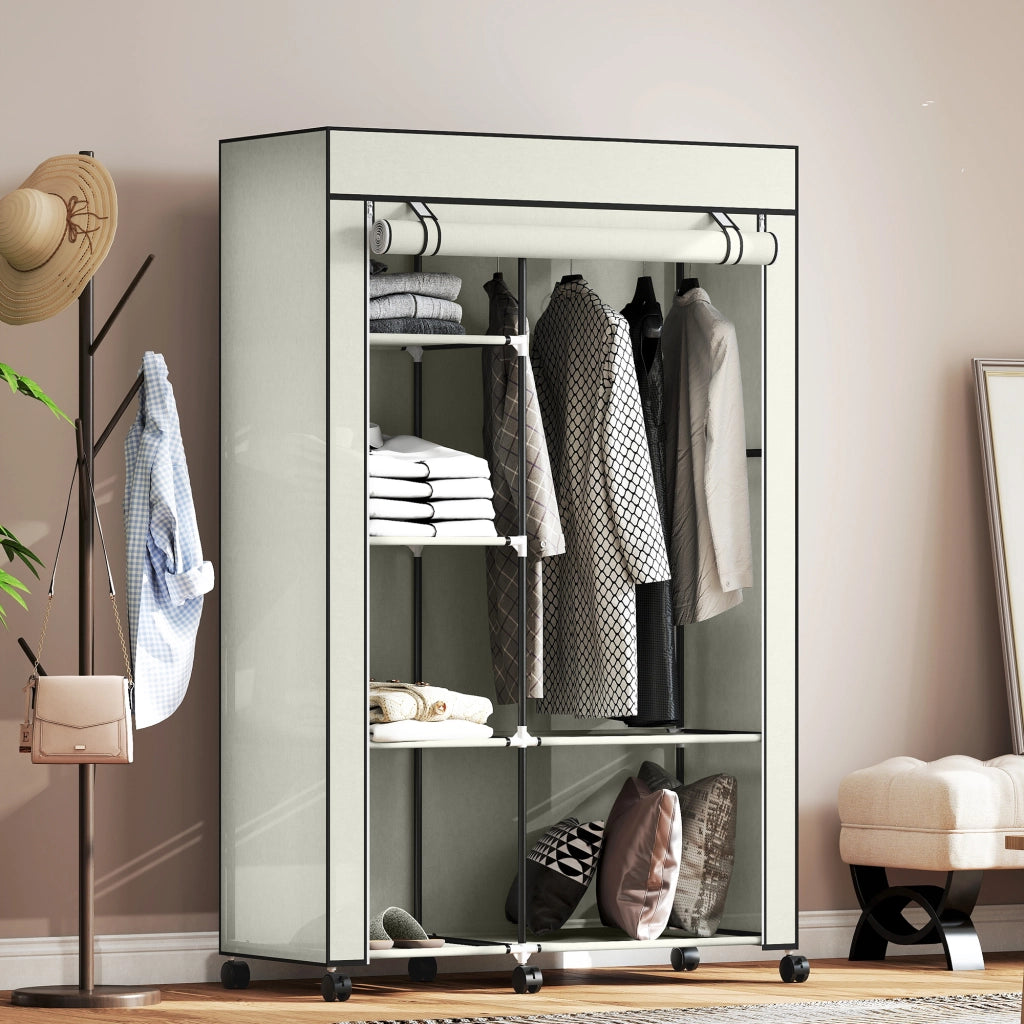 Armadio con Ruote Portatile con 6 Ripiani e Appendiabiti ¨C Zephmum ¨C 103x43x162.5cm Crema
