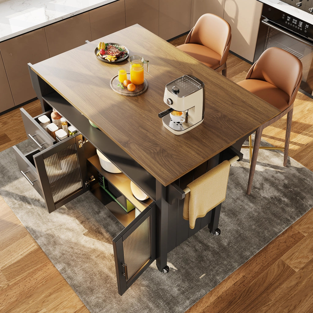 CARRELLO CUCINA 139x40x94 cm Nero MDF con LED e ruote