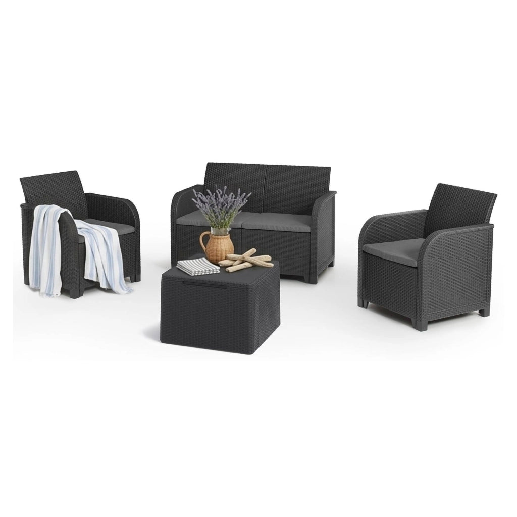 Set salotto da esterno Barrhead, Salottino outdoor, Set da balcone o giardino, Composizione soggiorno per esterni, 113x65 h74 cm, Antracite