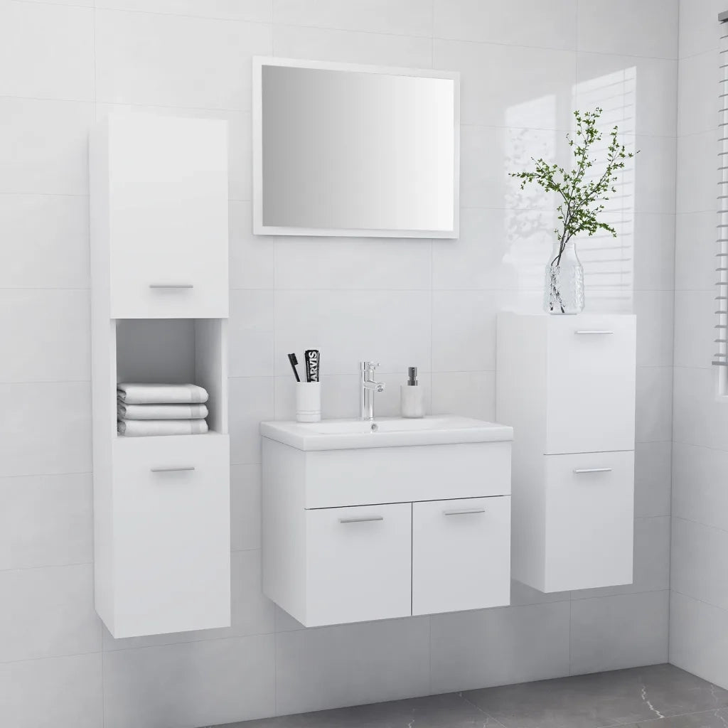 Set Mobili da Bagno | Armadio da bagno Bianco in Legno Multistrato