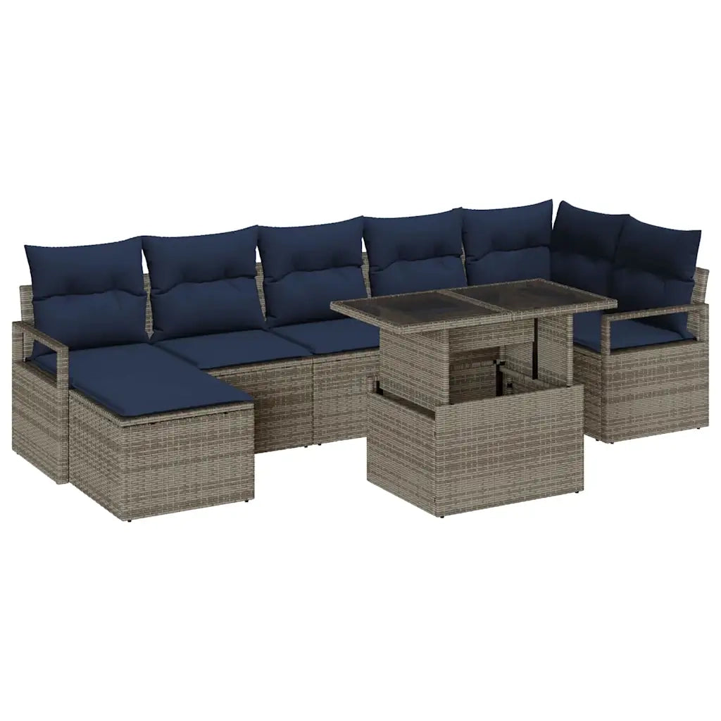 Set Divano da Giardino 8 pcs Grigio e Blu Navy polyrattan
